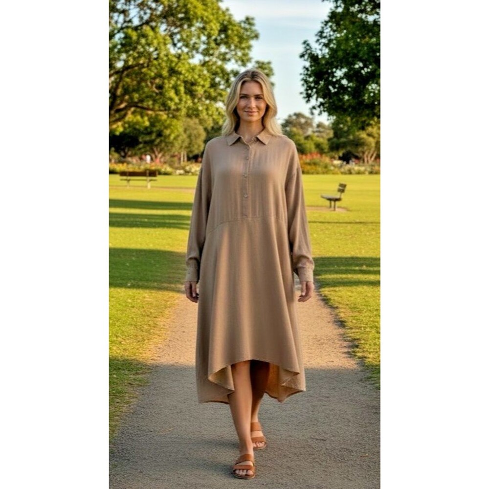 Cupio NEW long tab sleeve asymmetrical dress Large hobo oversized peasant comfy